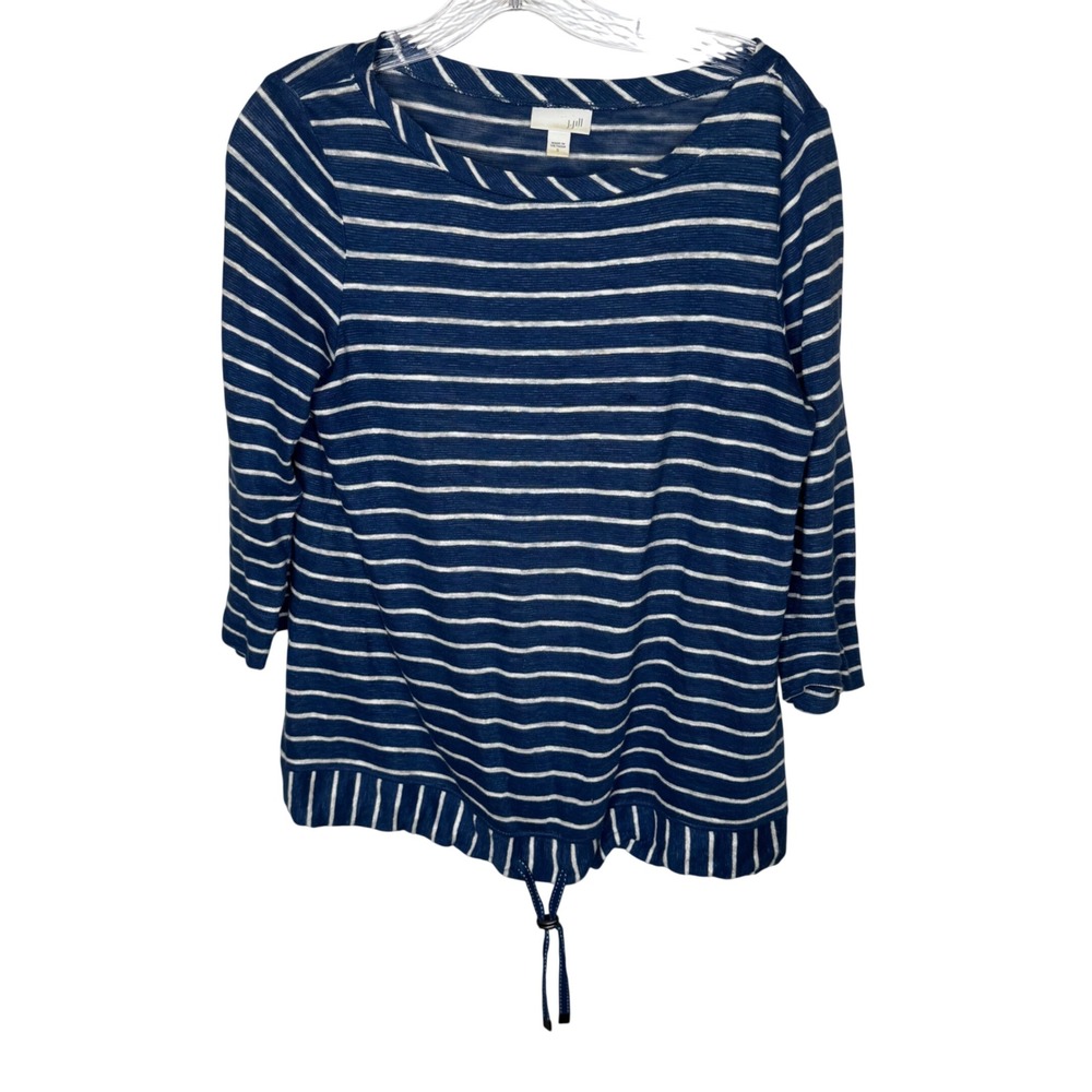 J Jill Striped Linen Cotton Blend 3/4‎ Sleeve Drawstring Top Womens L